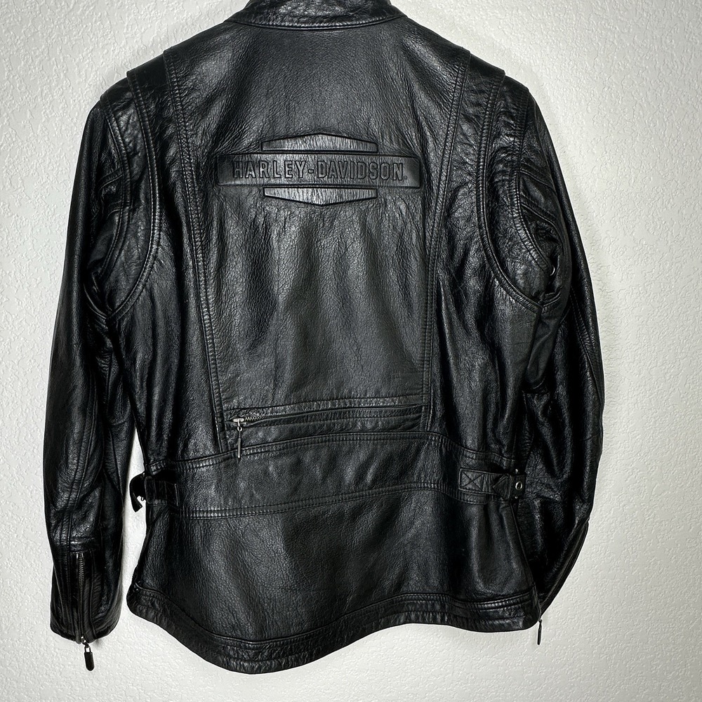 Harley Davidson Genuine Leather Jacket Black Riding Gear Vented Logo Women's Sml - Picture 4 of 15
